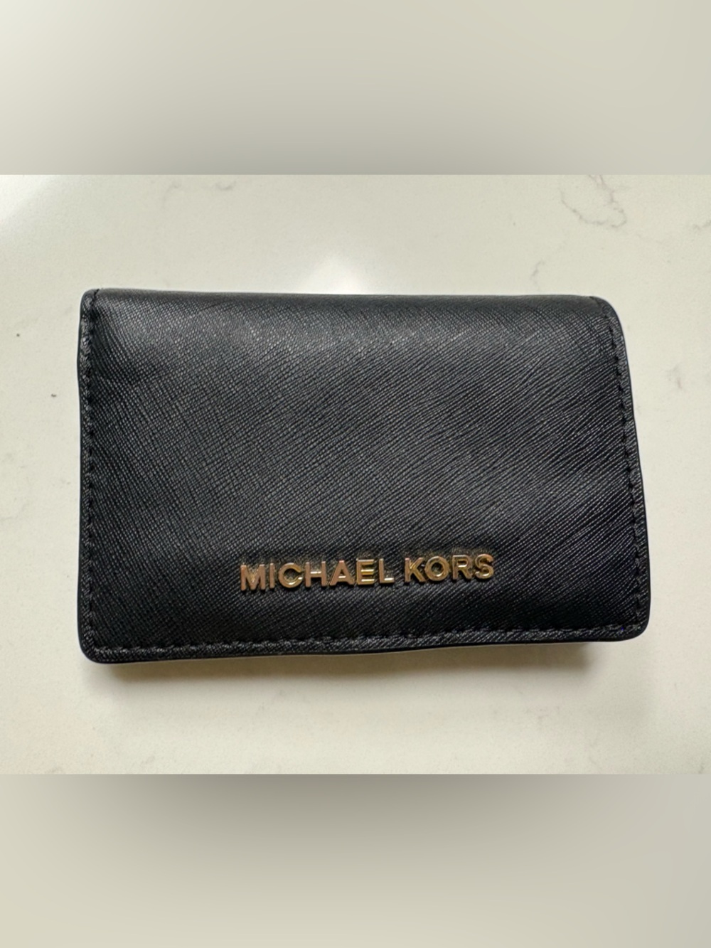 Michael Kors Jet Set Black Saffiano Leather Wallet with Gold Logo